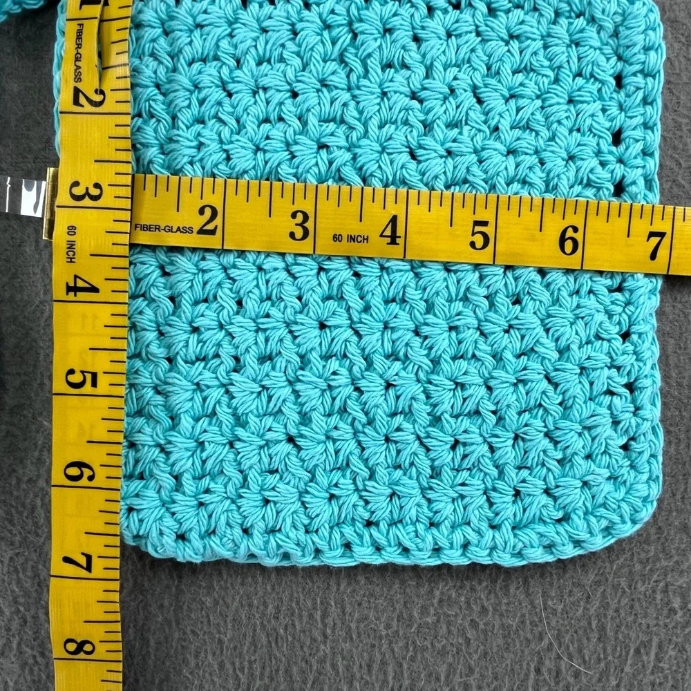 Handmade Crochet Pot Holders Turquoise Cotton Hot Pads Set of 2 Cottagecore Boho